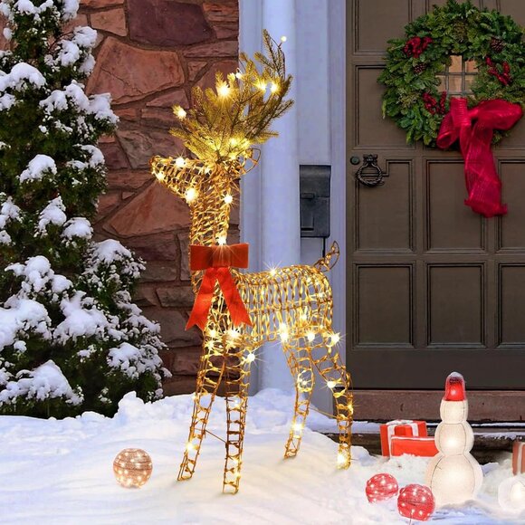 Light Up 3D Rattan Christmas Reindeer 47" w/ 70 LED Lights Outdoor Xmas Decor - Picture 1 of 5